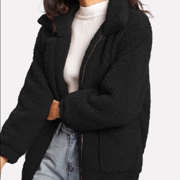 Black zip up teddy jacket Clearance